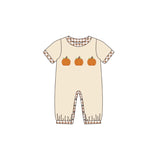 Short sleeves khaki plaid pumpkin baby boy fall romper