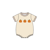 Short sleeves khaki plaid pumpkin baby boy fall bubble