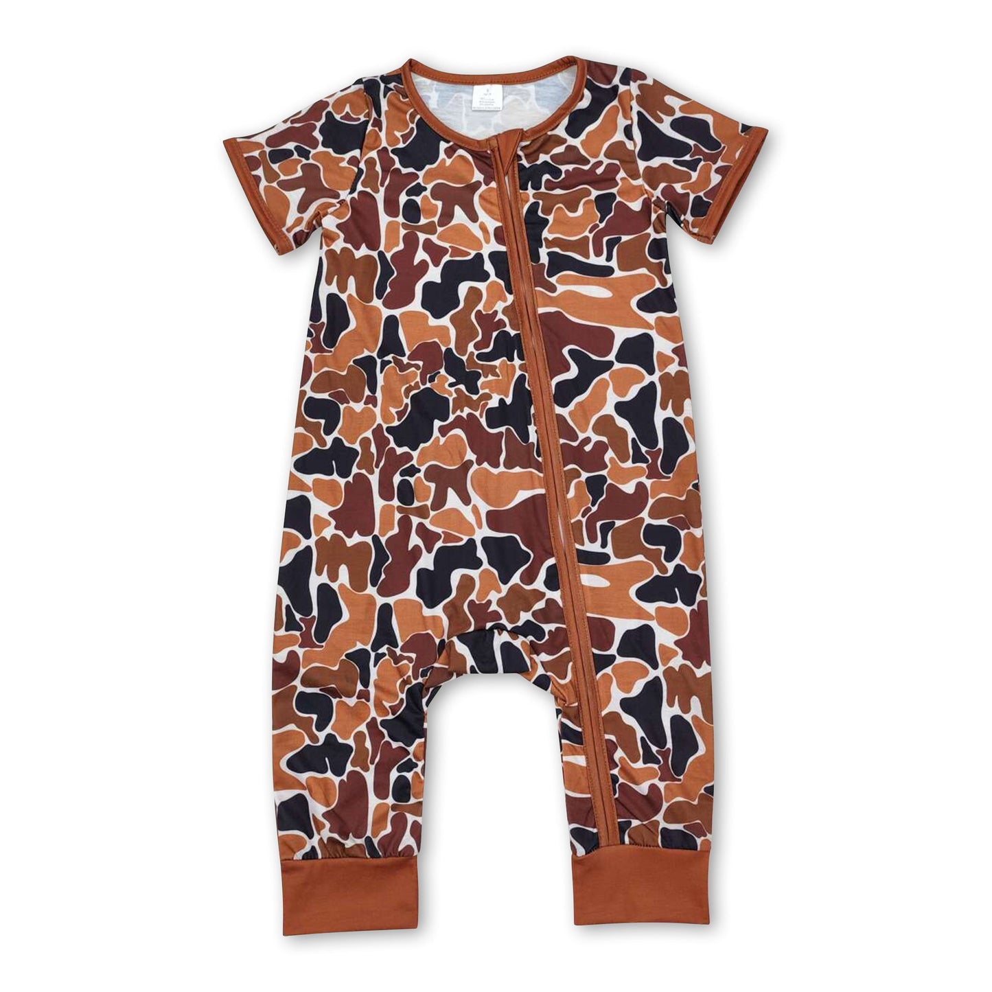 Brown short sleeves camo baby boy zipper sleeper