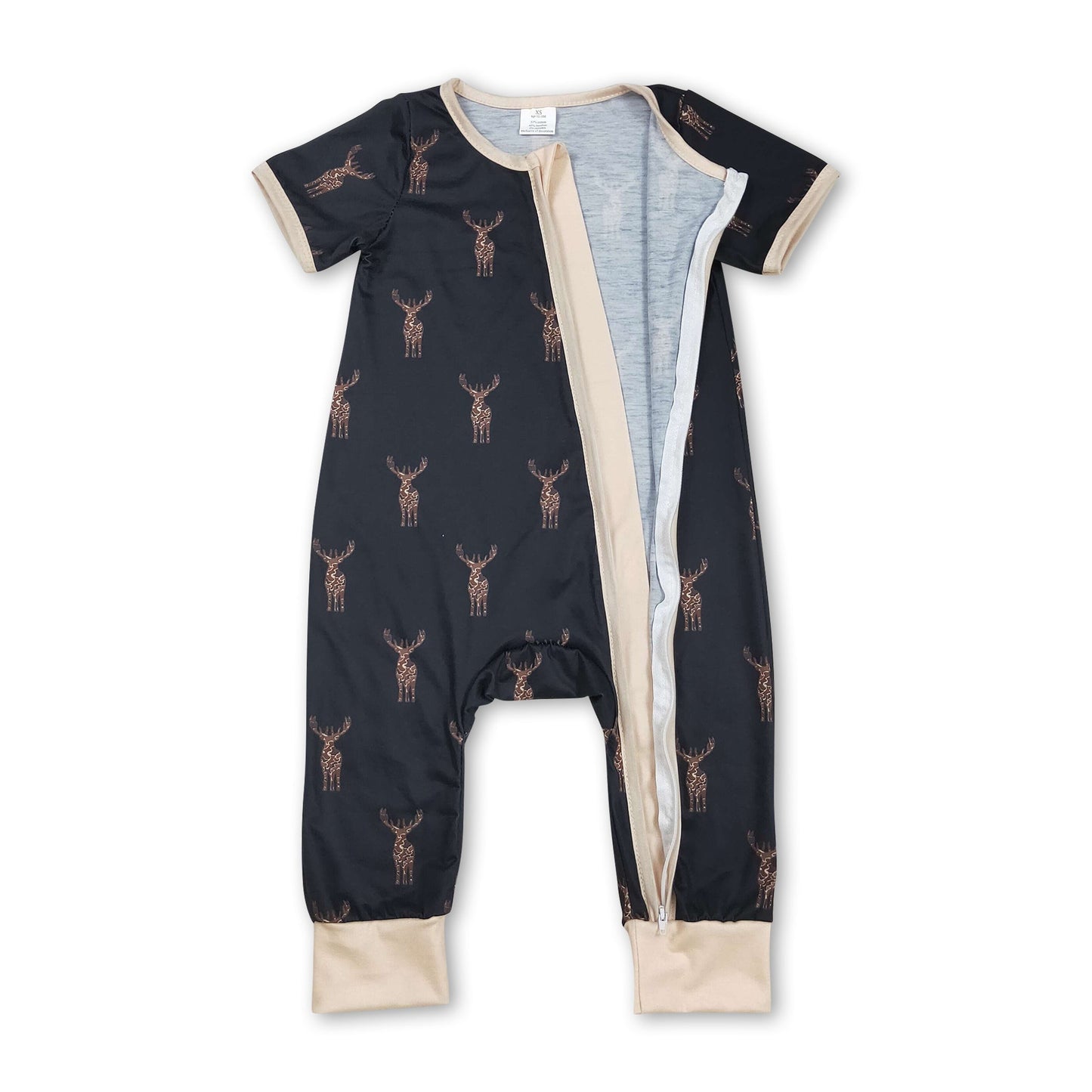 Short sleeves deer baby boy bamboo zipper sleeper