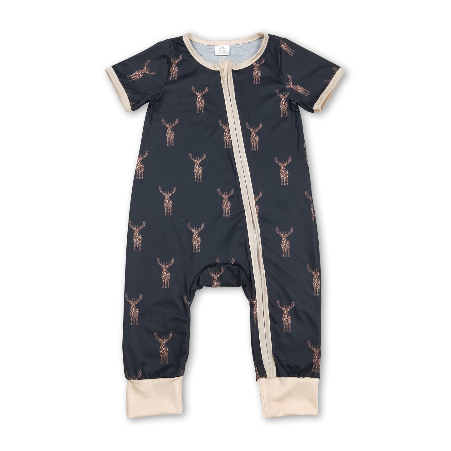 Short sleeves deer baby boy bamboo zipper sleeper