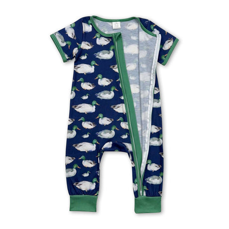 Short sleeves green duck baby boy bamboo zipper sleeper
