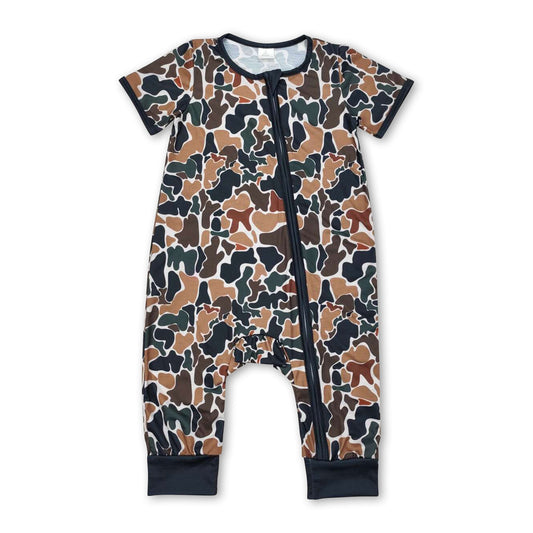 Short sleeves camo baby boy zipper sleeper