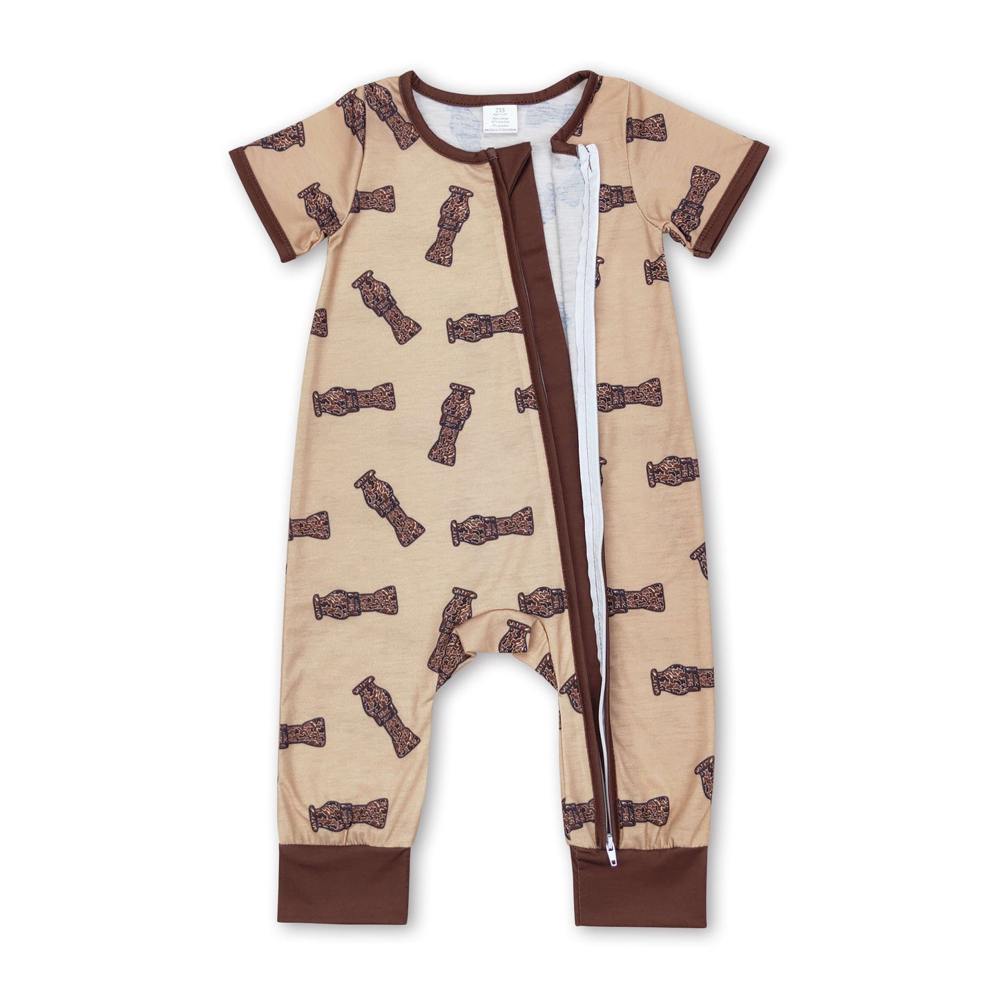 Short sleeves brown duck call baby boy zipper sleeper