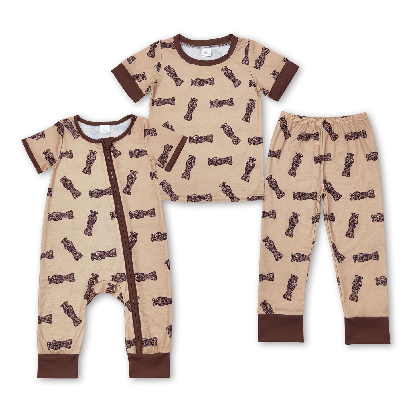 Short sleeves brown duck call baby boy zipper sleeper