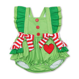 Flutter sleeves heart green face baby girls Christmas romper