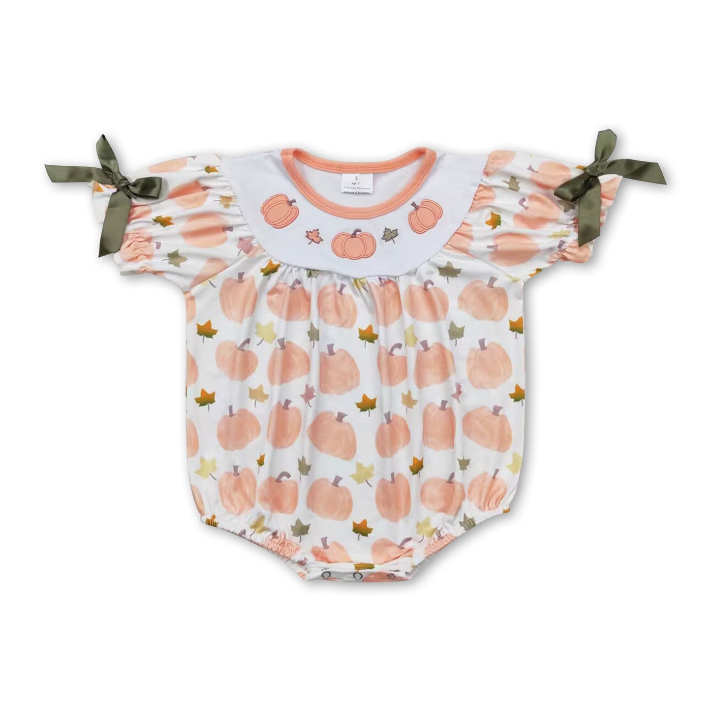 Short sleeves pumpkin baby girls fall romper