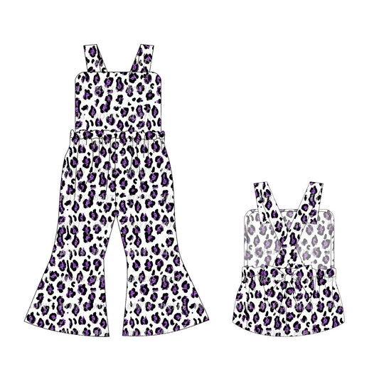 Purple leopard straps kids girls overalls