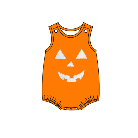 Orange sleeveless pumpkin baby boy Halloween romper