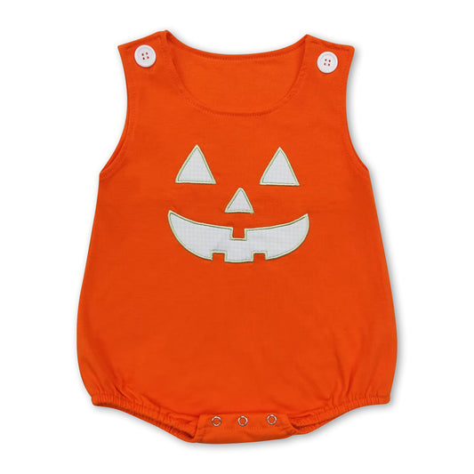 Orange sleeveless pumpkin baby boy Halloween romper