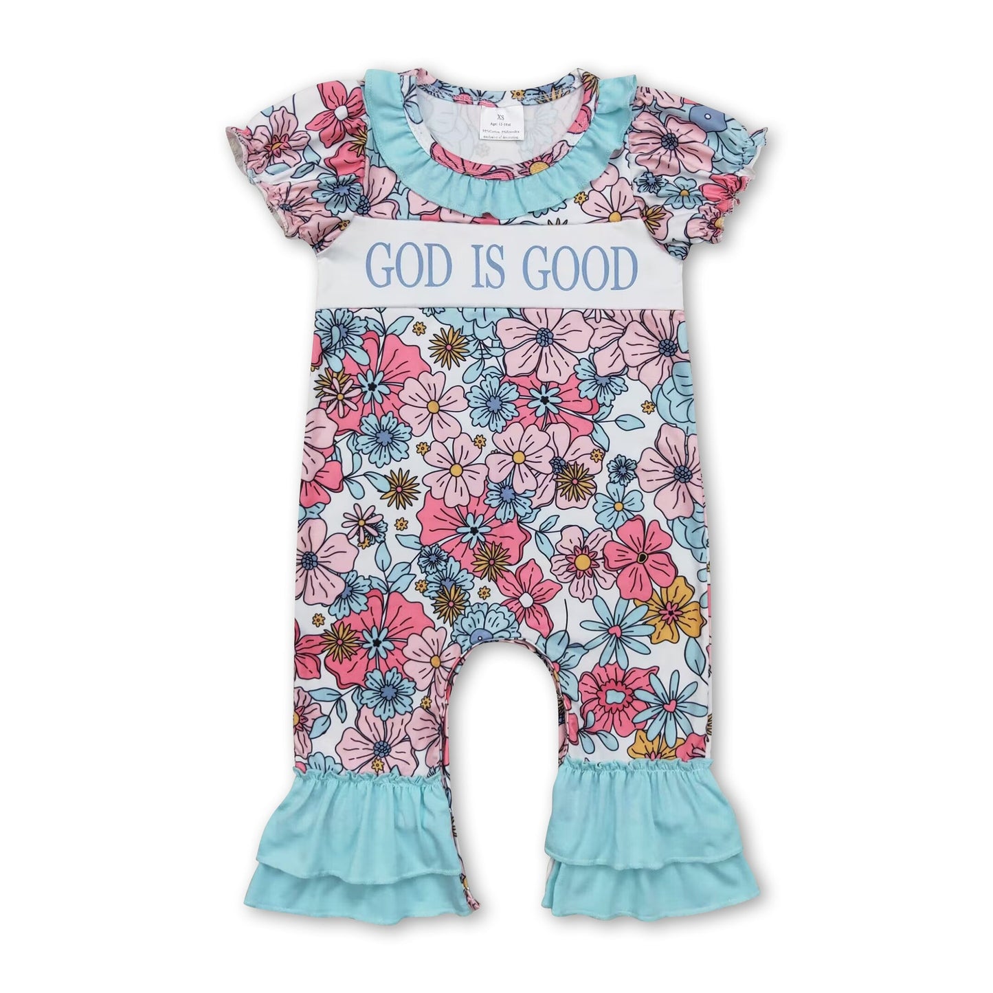 Short sleeves god is good floral baby girls romper