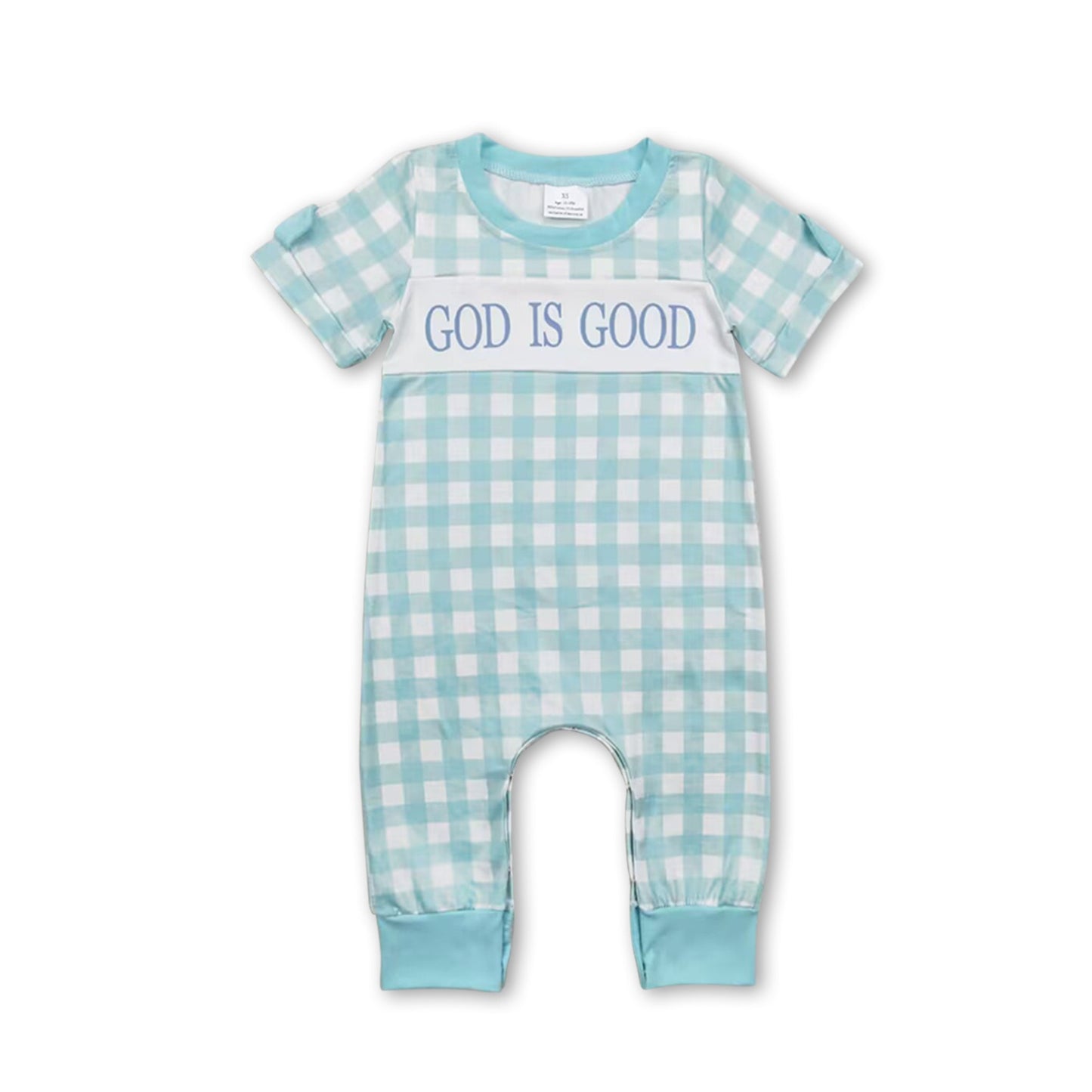 Short sleeves god is good plaid baby boys romper