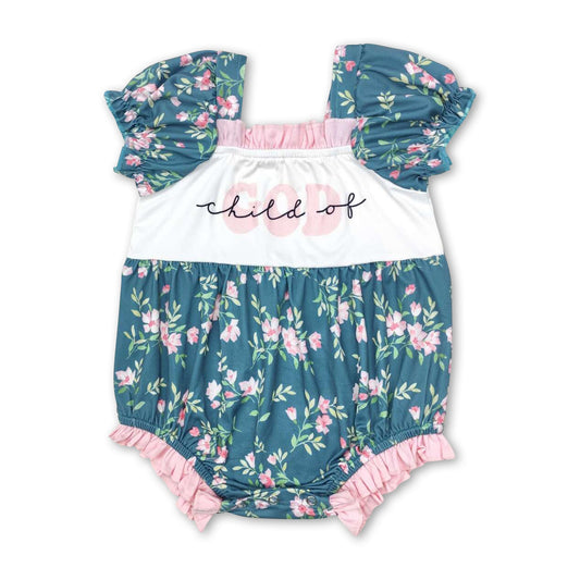 Short sleeves child of god floral baby girls romper