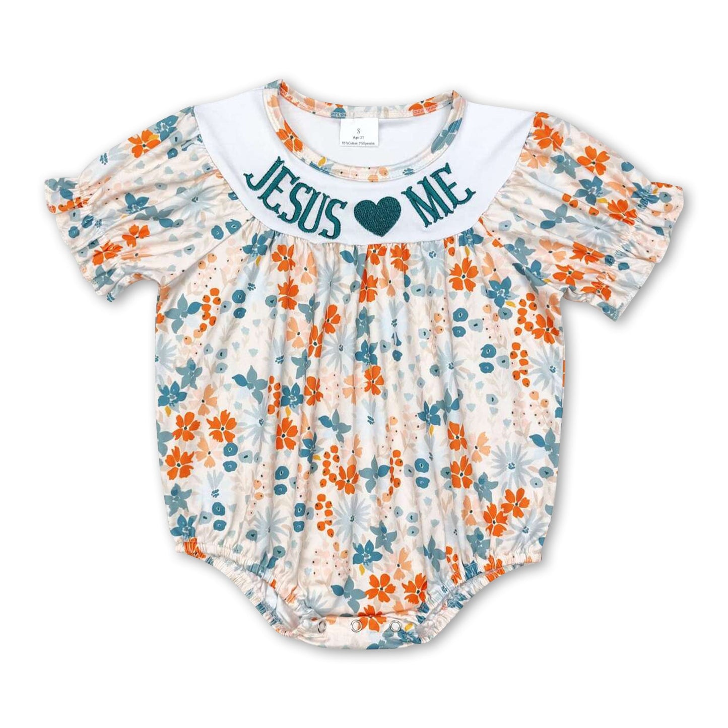 Short sleeves Jesus love me floral baby girls romper