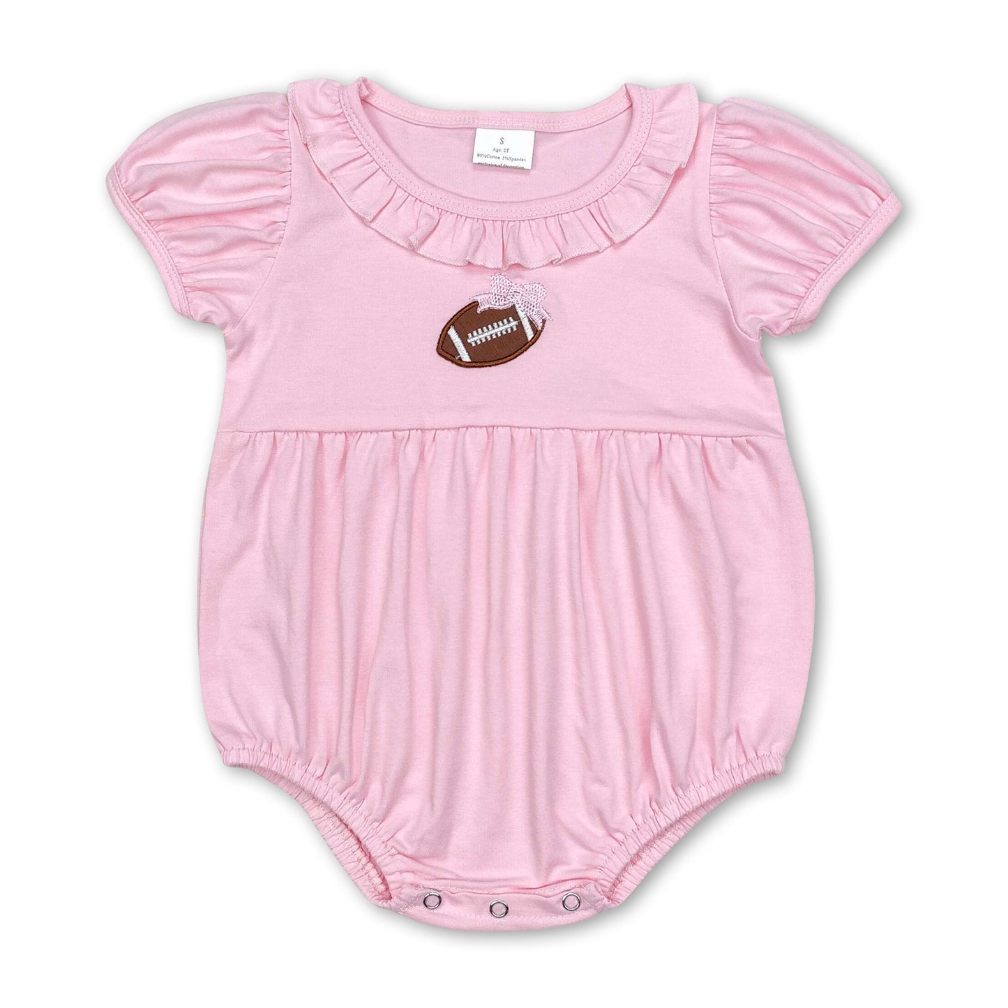 Short sleeves pink football baby girls romper