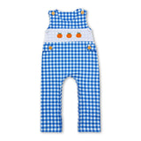 Sleeveless plaid pumpkin baby boy fall romper