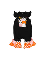 Black ghost pumpkin ruffle baby girls Halloween romper