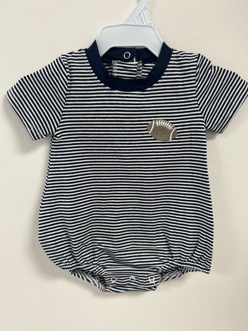 Navy short sleeves stripe football baby kids romper