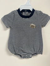Navy short sleeves stripe football baby kids romper