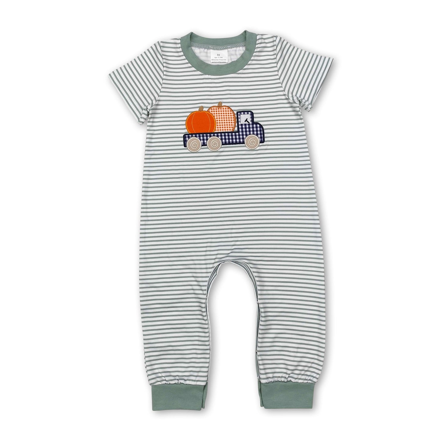 Stripe pumpkin truck baby boy fall romper