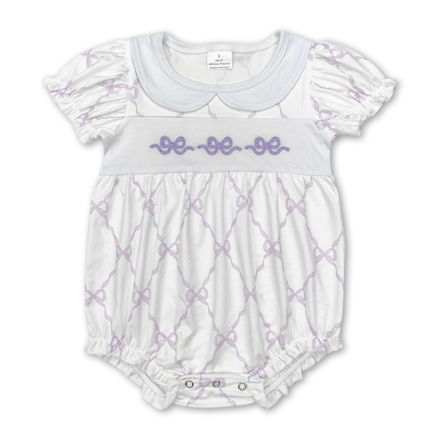 Purple bow short sleeves baby girls romper