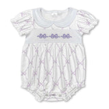 Purple bow short sleeves baby girls romper