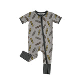 Grey short sleeves camo duck call baby boy zipper romper