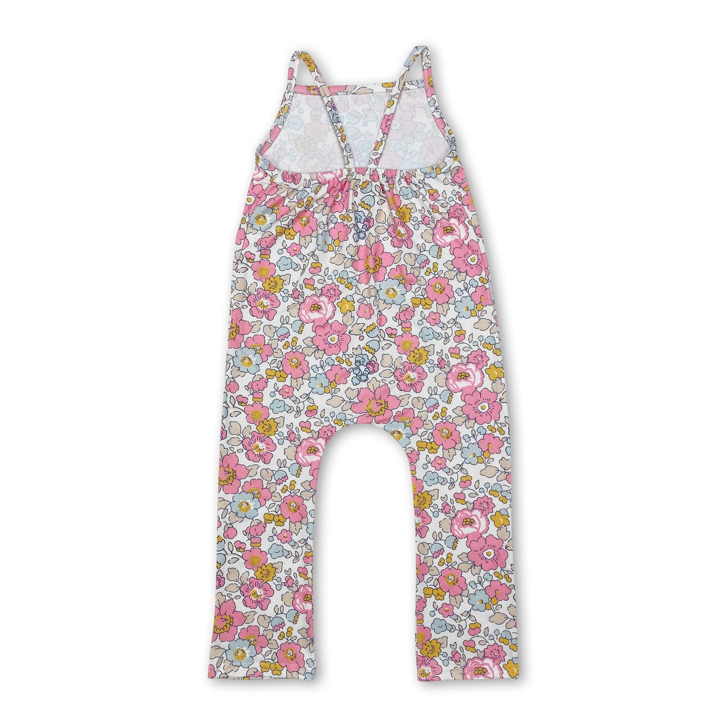 Straps pink yellow floral baby girls jumpsuit