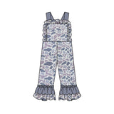 Ruffle straps grey camo baby girls hunting overalls