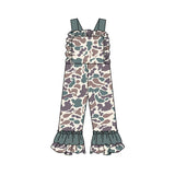 Ruffle straps green camo baby girls hunting overalls
