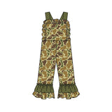 Ruffle straps olive camo baby girls hunting overalls