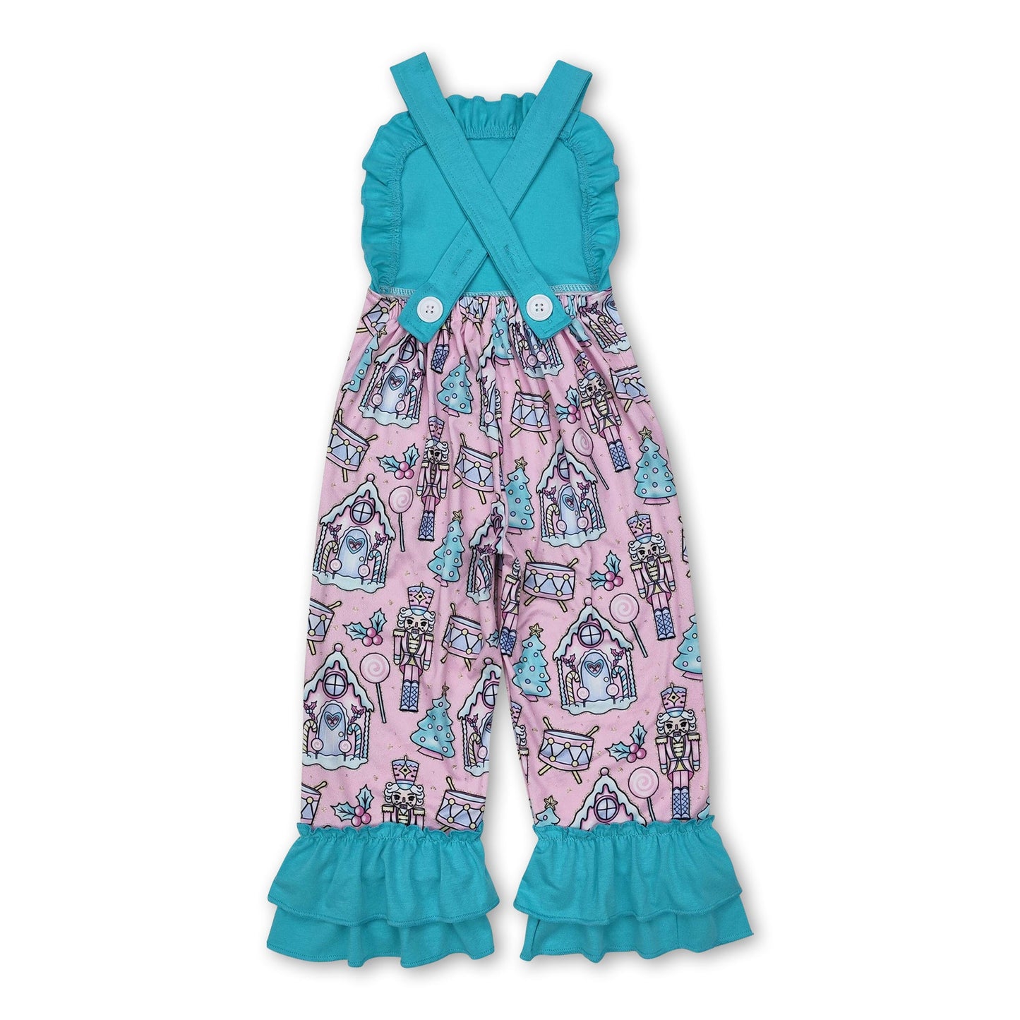 Aqua ruffle Christmas tree king ballet baby girls overalls