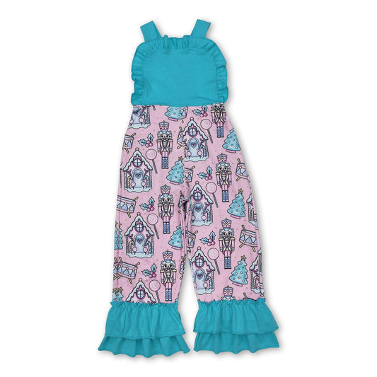 Aqua ruffle Christmas tree king ballet baby girls overalls