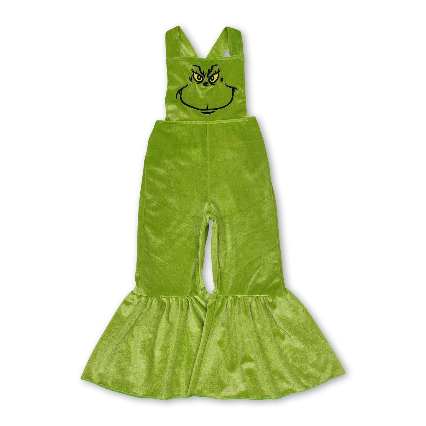 Straps green face kids girls Christmas bell bottom overalls