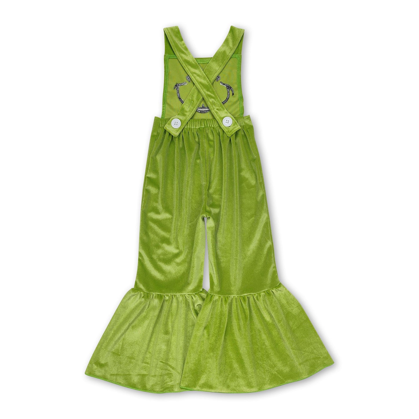 Straps green face kids girls Christmas bell bottom overalls