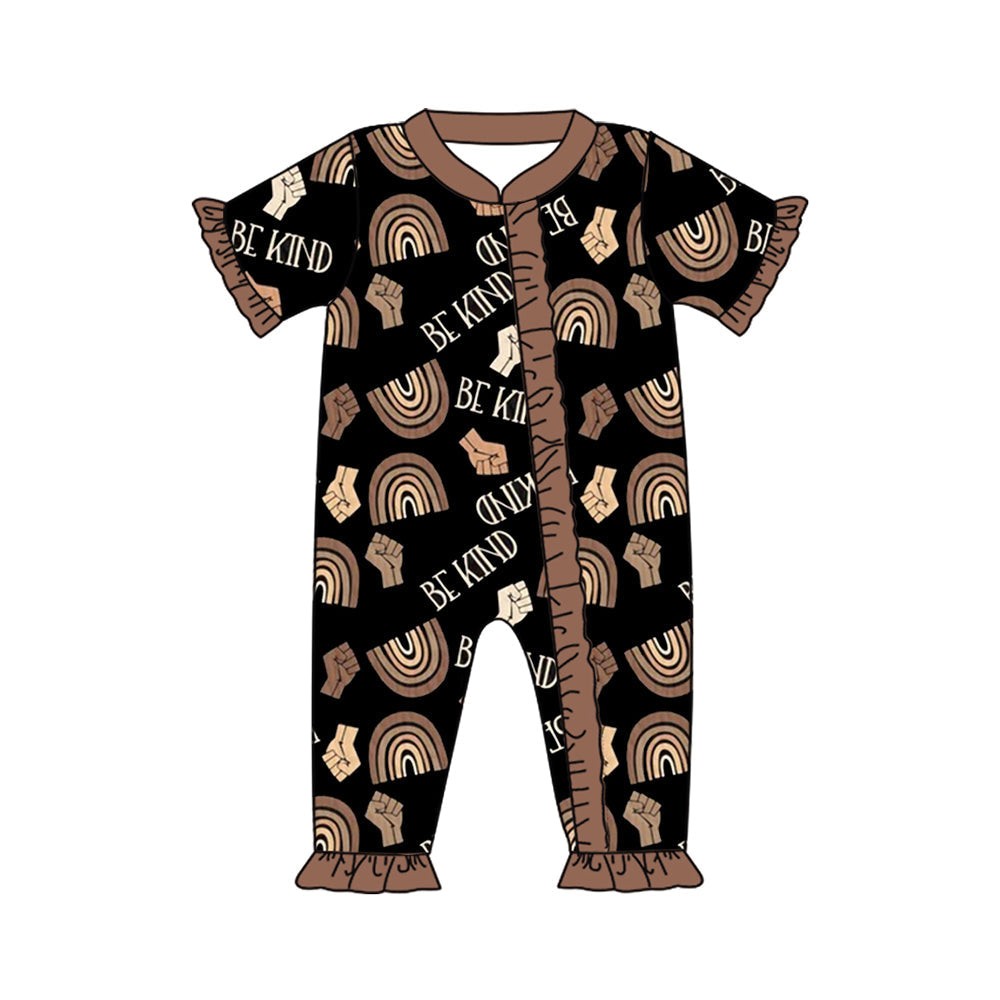 Short sleeves rainbow be king baby zipper romper