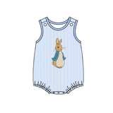 Sleeveless light blue stripe rabbit baby boys Easter romper