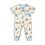 Light blue pocket short sleeves rabbit baby boy Easter romper
