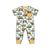 Short sleeves plaid constructions pocket baby boy romper