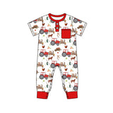 Short sleeves tractor chicken pocket farm baby boy romper