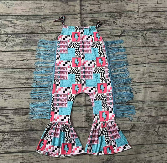 Howdy turquoise thunder patchwork tassels girls romper