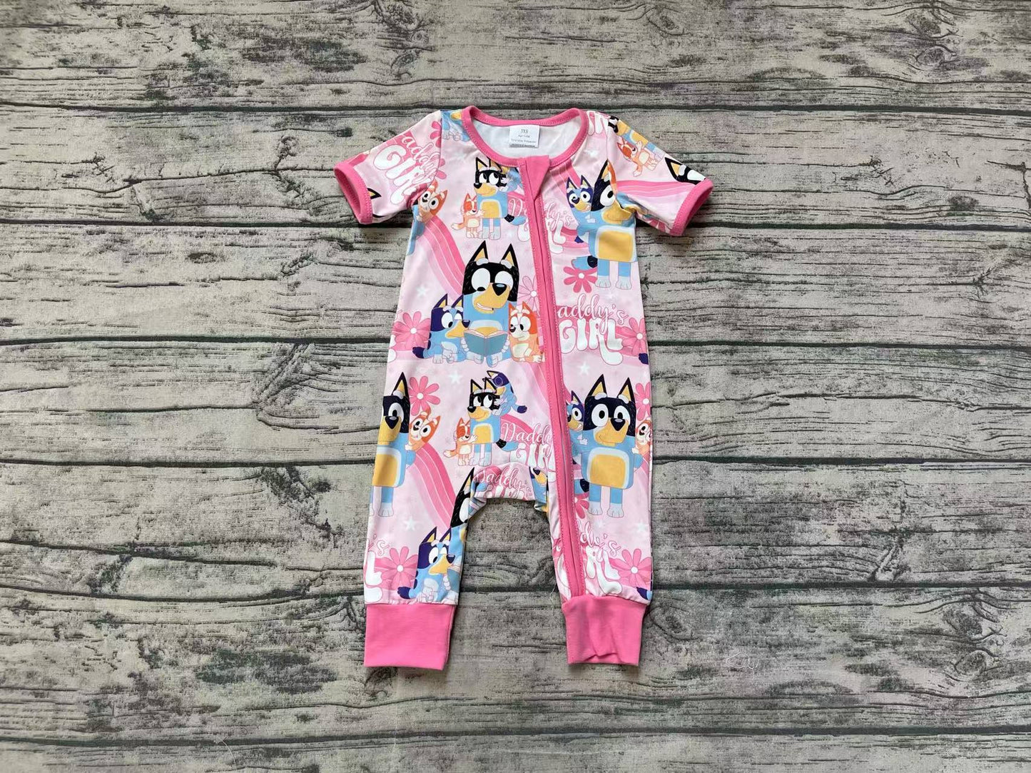 Short sleeves daddy's girl floral dog print baby zipper romper