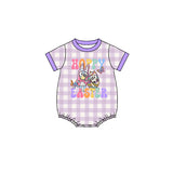 Short sleeves purple plaid dog bunny baby Easter romper
