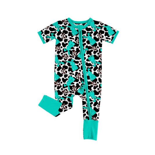 Turquoise bunny cow eggs baby girls Easter romper