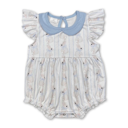 Flutter sleeves light blue bow baby girls Easter romper