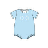 Short sleeves light blue bow tie baby boy romper