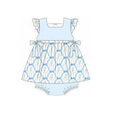 Flutter sleeves light blue stripe floral baby girls romper