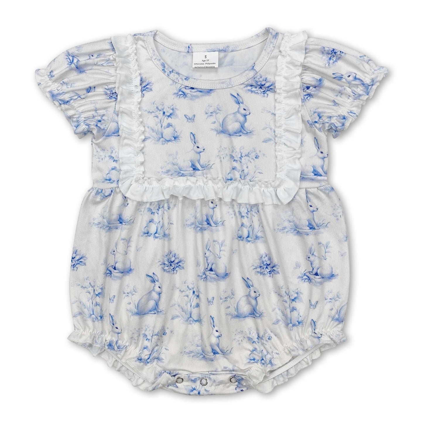 Light blue bow short sleeves bunny baby girls romper