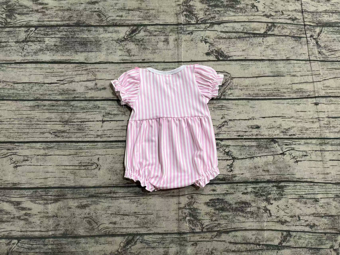 Pink stripe short sleeves carrot bunny baby girls Easter romper