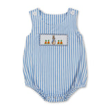 Light blue stripe carrot bunny baby boys Easter romper
